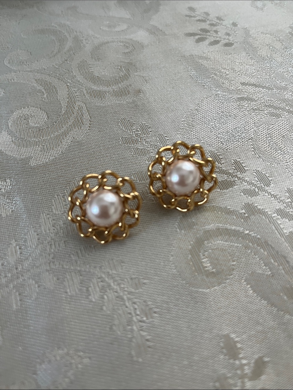 Anne Klein Designer Signed Faux Pearl Gold Plated Earrings